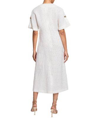 SERAFINA Midi A-Line Shift Dress in Striped Linen