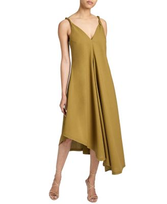  Kourt Asymmetric Sleeveless Linen Blend Midi Billow Dress