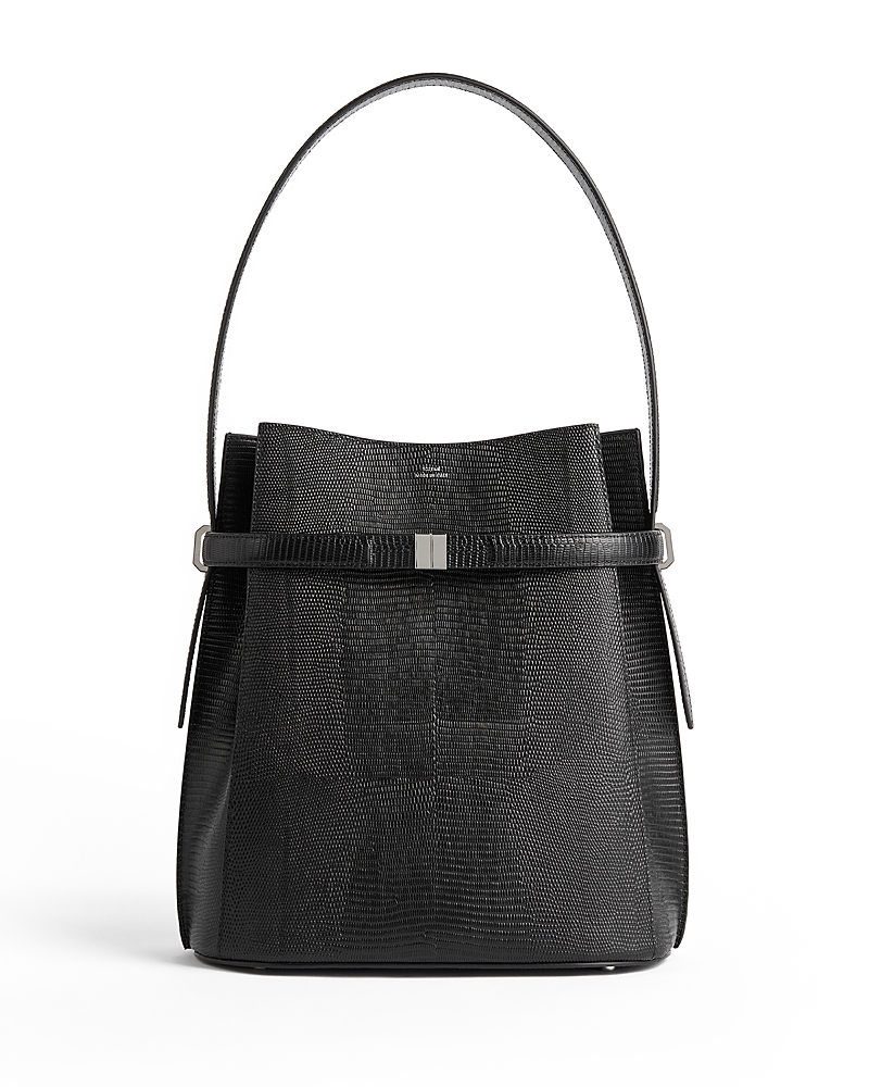 Totême Belted Lizard Embossed Bucket Bag In Black