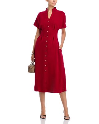 Mock Neck Button Front Midi Dress