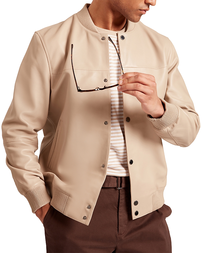 Ted Baker Leeams Leather Classic Bomber Jacket In Brown