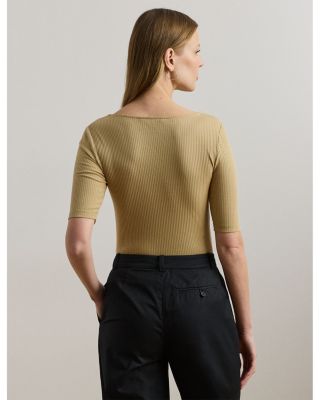 Rib Knit Cotton Blend Elbow Sleeve Tee