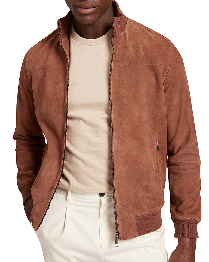 Ted Baker Peveril Suede Funnel Neck Bomber Jacket In Brown