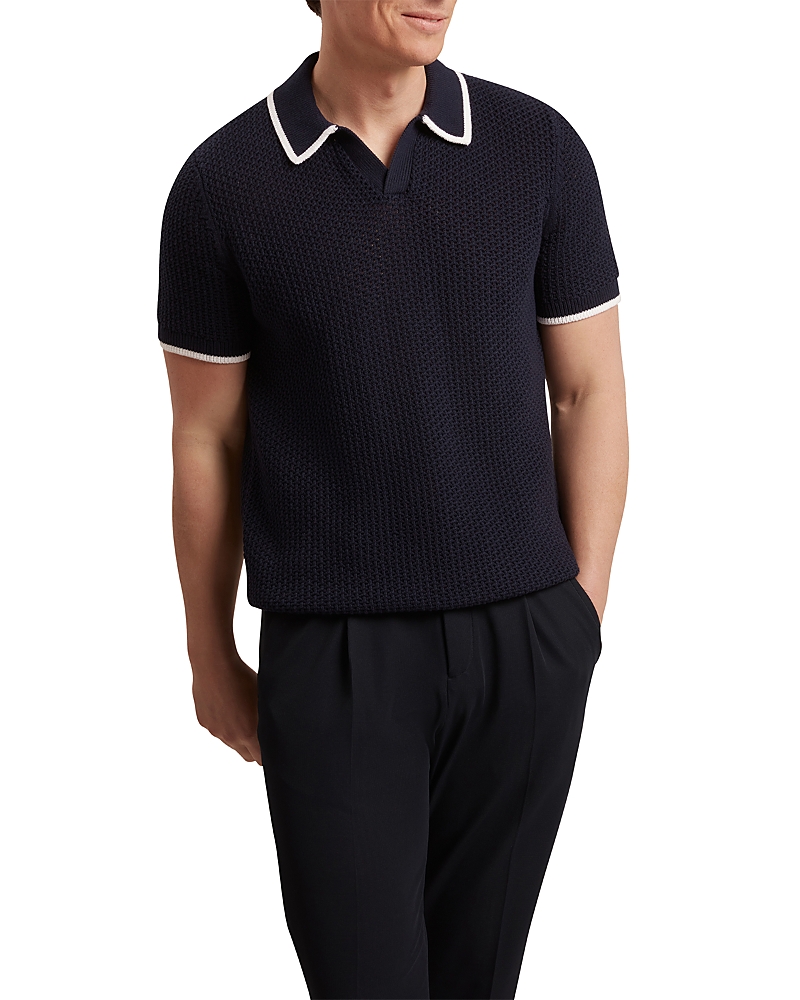Ted Baker Sachair Textured Knit Open Neck Polo In Blue