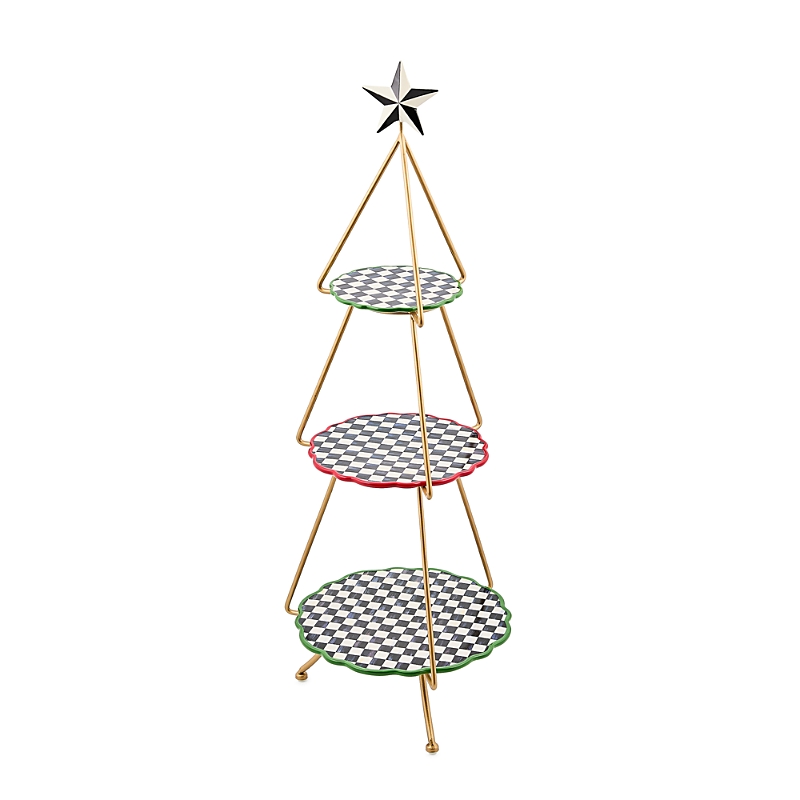 Mackenzie-childs Check It Out Tree Tiered Plate Stand In Multi