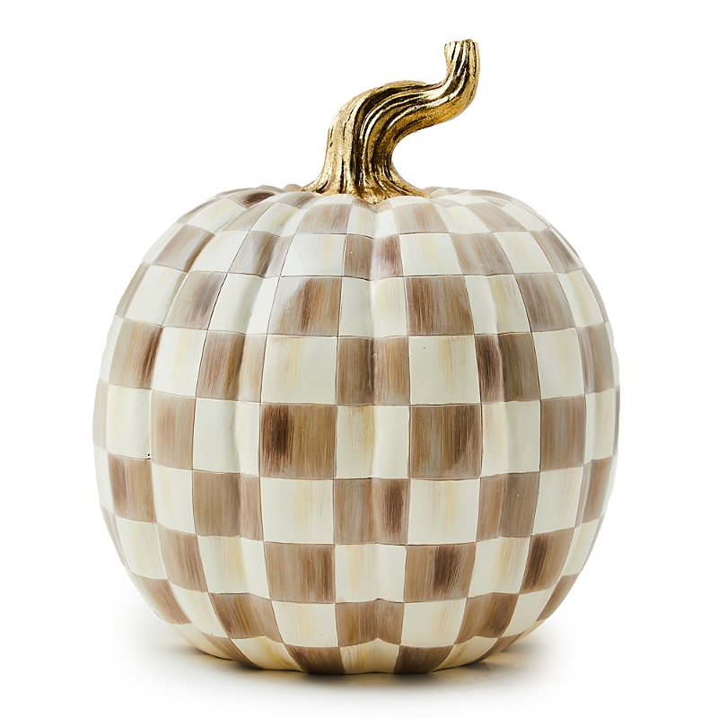 Mackenzie-childs Mocha Check Large Pumpkin In Brown