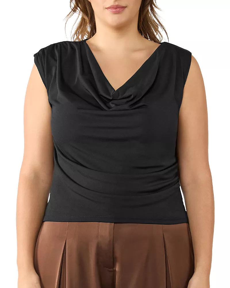 Estelle Plus Dune Asymmetric Sleeveless Top
