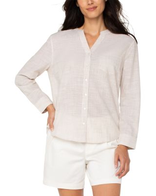 Long Sleeve Button Front Woven Top