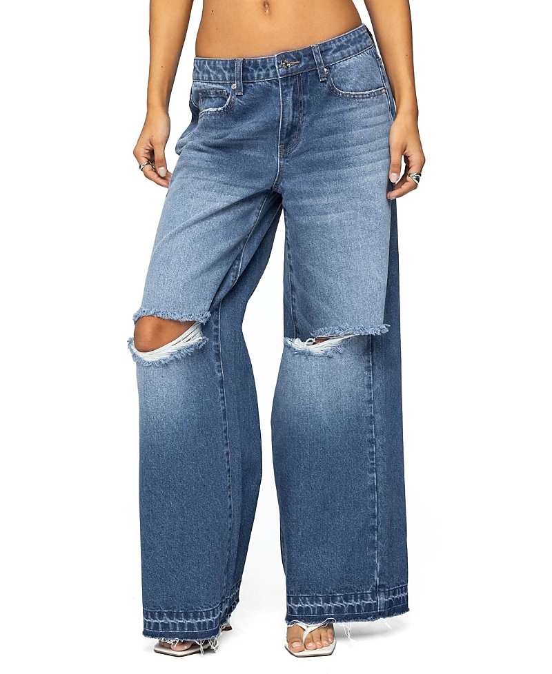 Edikted Xenia Distressed Low Rise Jeans In Blue