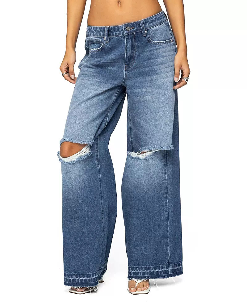 Edikted Xenia Distressed Low Rise Jeans