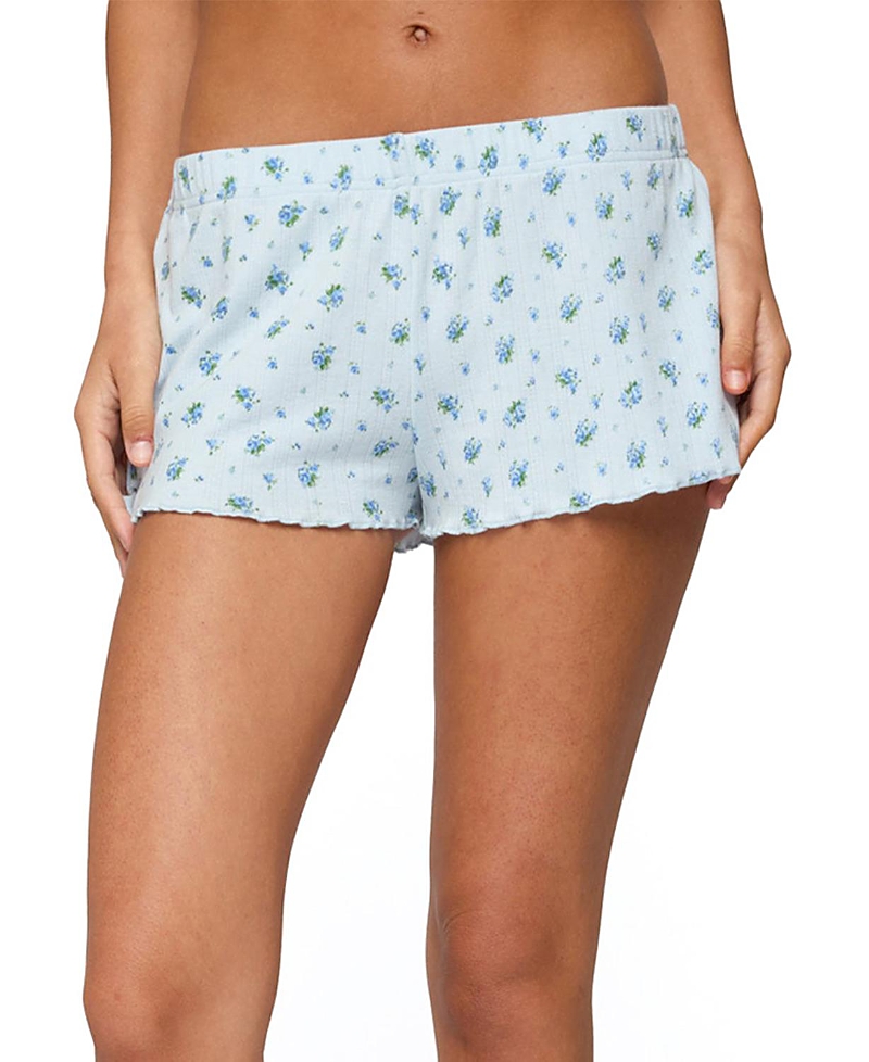 Edikted Camden Floral Pointelle Shorts In Blue