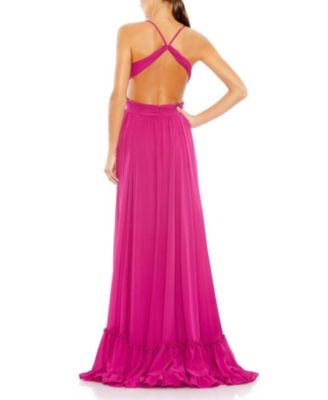 Pleated Tiered Cut Out Sleeveless Gown