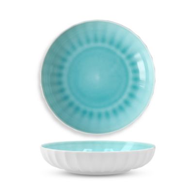 Blyss Bone China Turquoise Low Dinner Bowl, Set of 4
