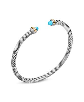 Classic Cable Bracelet in Sterling Silver with 18K Yellow Gold and Turquoise, 4mm