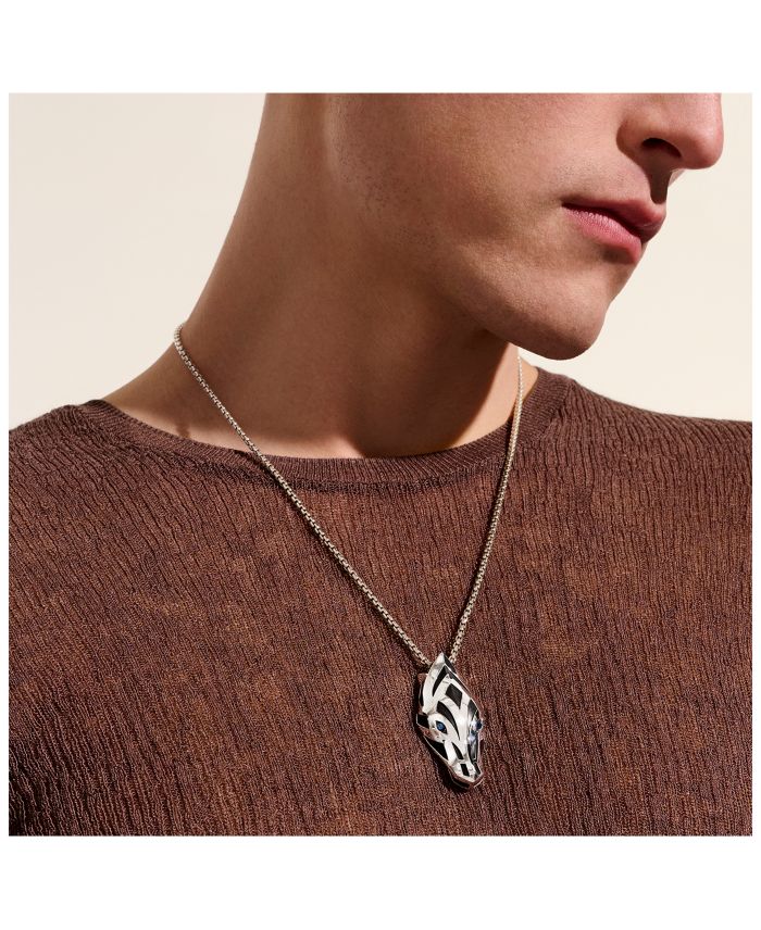 Men's Sterling Silver Naga Blue Sapphire Snake Pendant Necklace, 22"