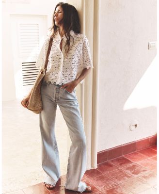 The Lax High Rise Flare Jeans in Wisp Raw Fray