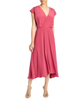 TALIA Cap Sleeve Midi Dress Silk Crepe De Chine