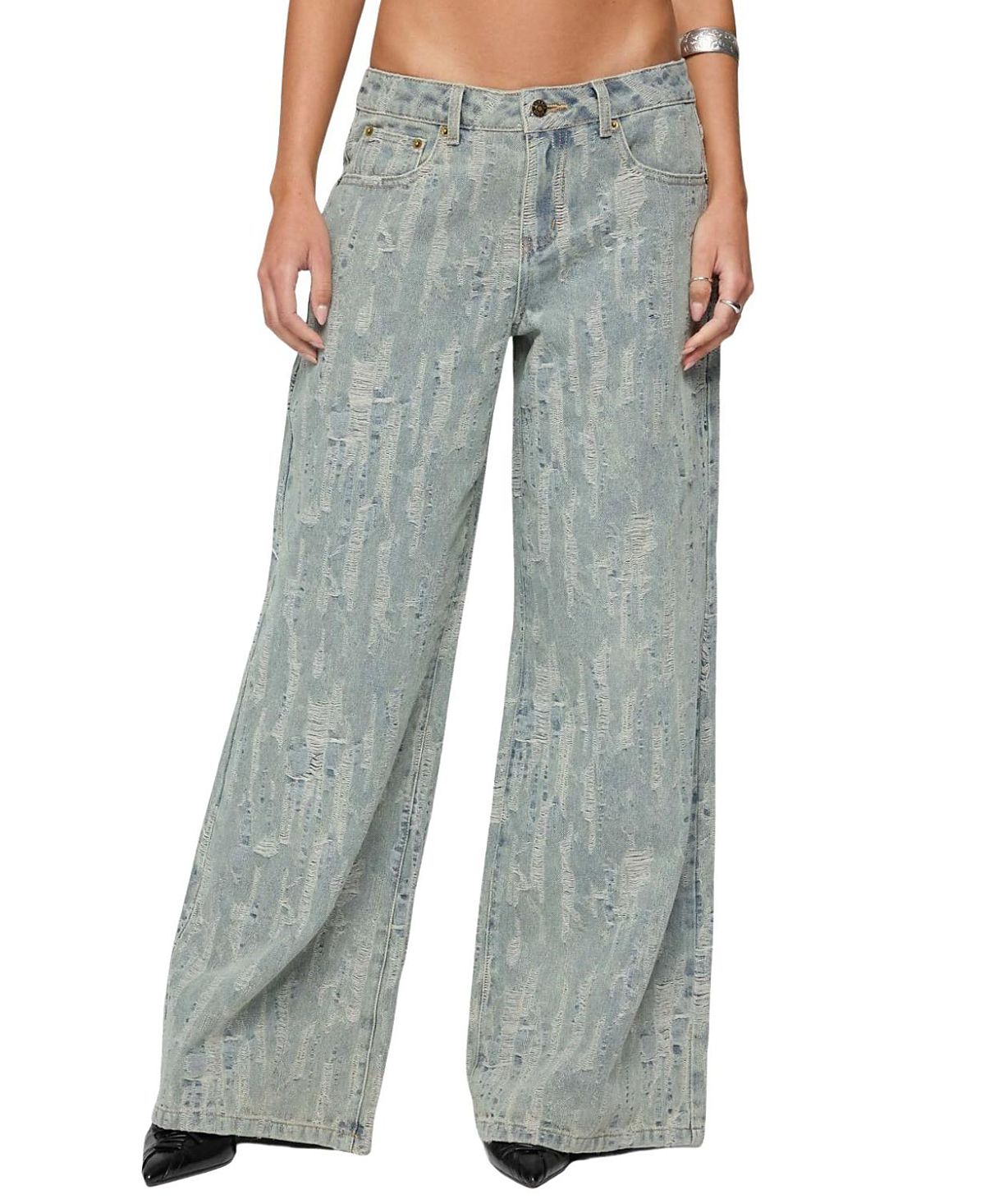 Edikted Blaze Distressed Low Rise Light Rinse Wash Jeans