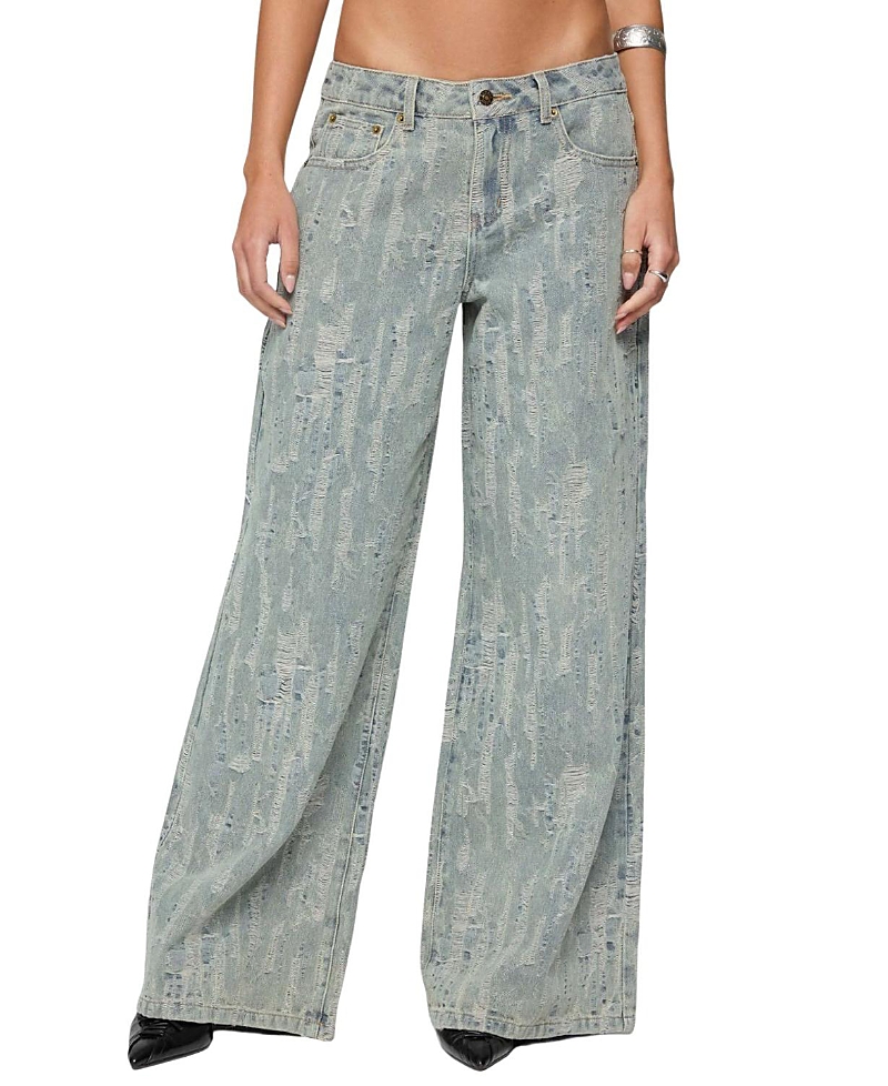 Edikted Blaze Distressed Low Rise Light Rinse Wash Jeans In Gray