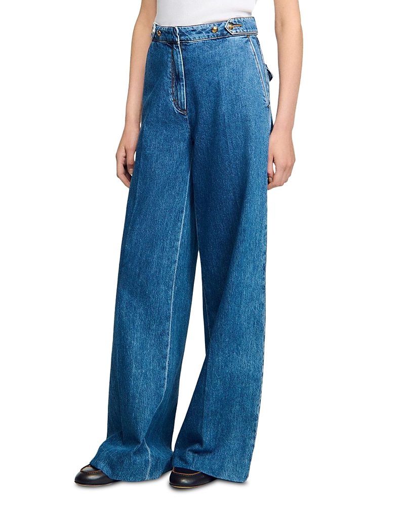 Sandro Mid Rise Wide Leg Jeans In Blue Jean In Blue