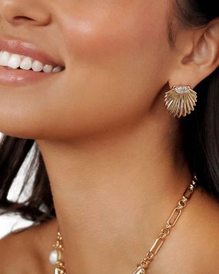 Santorini Cubic Zirconia Shell Statement Stud Earrings