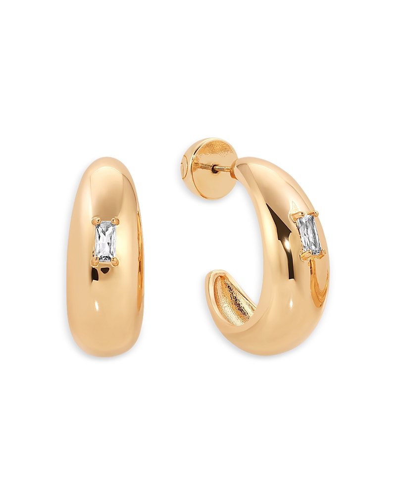 Ettika Baguette Cubic Zirconia Oval Dome Half Hoop Earrings In Gold