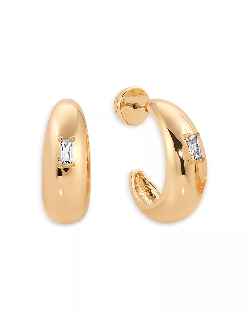 Ettika Baguette Cubic Zirconia Oval Dome Half Hoop Earrings