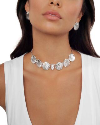 Santorini Cubic Zirconia Shell Choker Necklace, 12"-17"