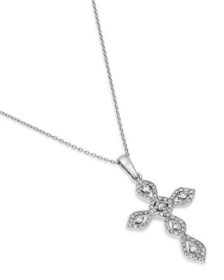 Diamond Cross Pendant Necklace in 14K White Gold, 0.50 tcw
