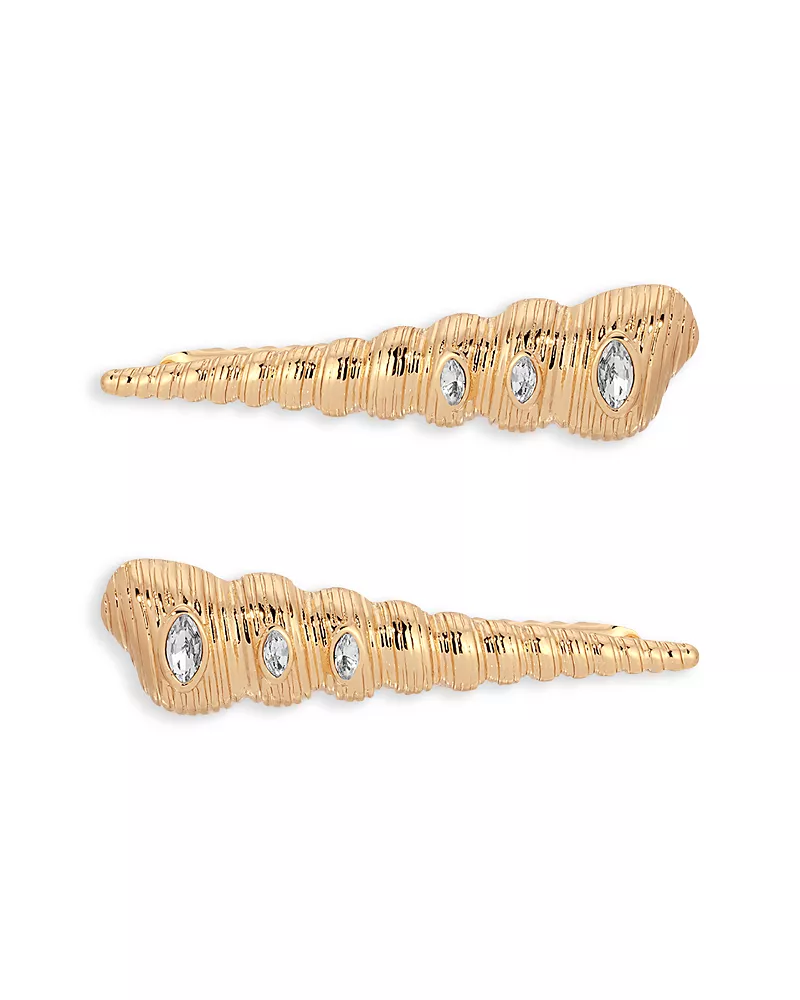 Ettika Cubic Zirconia Capri Shell Hair Barrettes, Set of 2