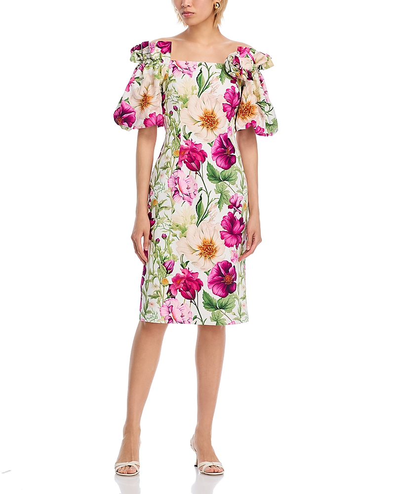 Off-the-Shoulder Cotton Floral Balloon Sleeve Dress