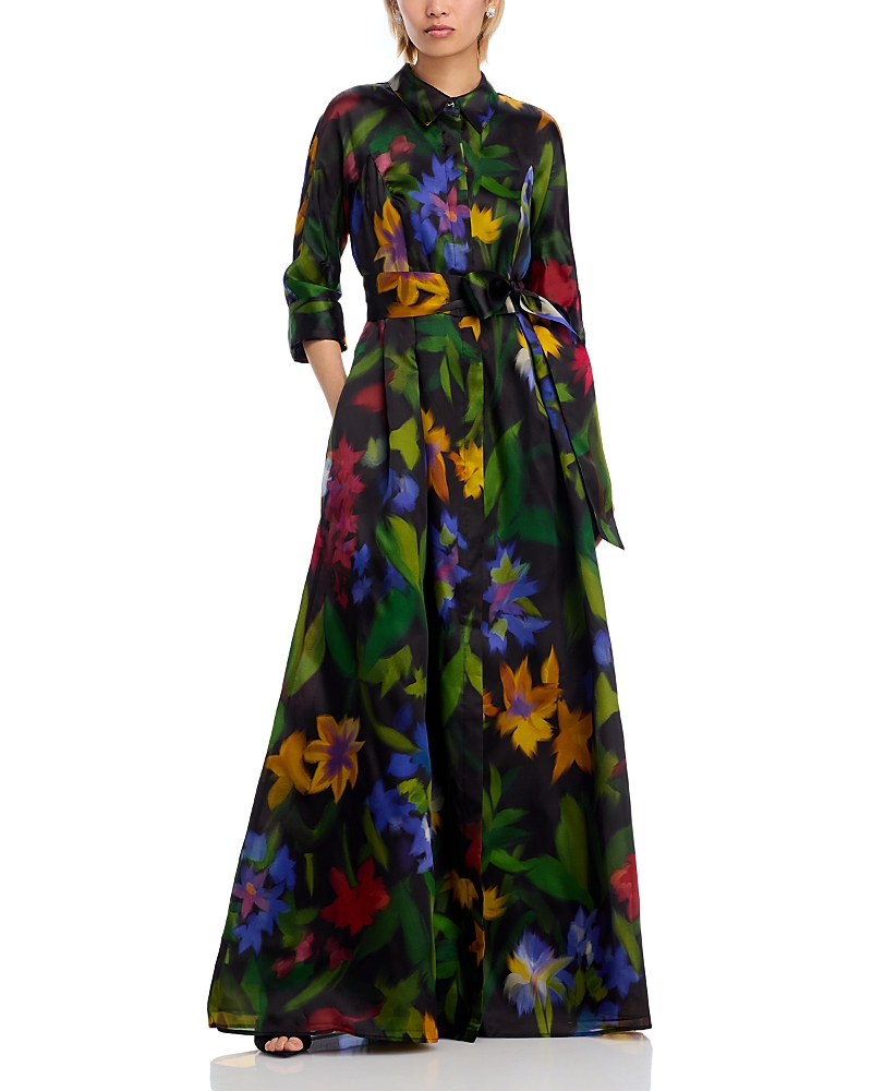 Teri Jon By Rickie Freeman Floral Print Organza Gown In Multi