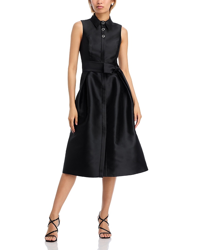 Teri Jon By Rickie Freeman Mikado Sleeveless Shirt Dress In Black