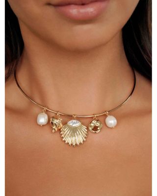 Endless Shores Cubic Zirconia & Cultured Freshwater Pearl Shell Charm Statement Necklace, 15.7"