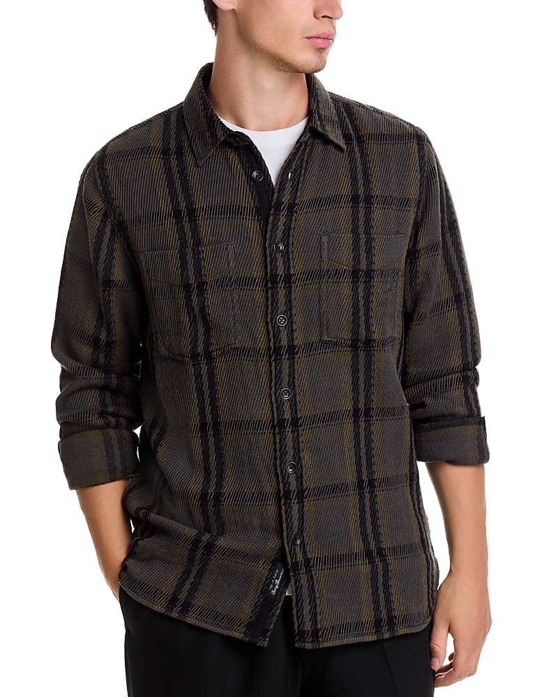 Rag & Bone Herringbone Plaid Oversized Fit Button Down Shirt In Gray