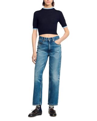 Two Tone Cropped Short Sleeve Sweater