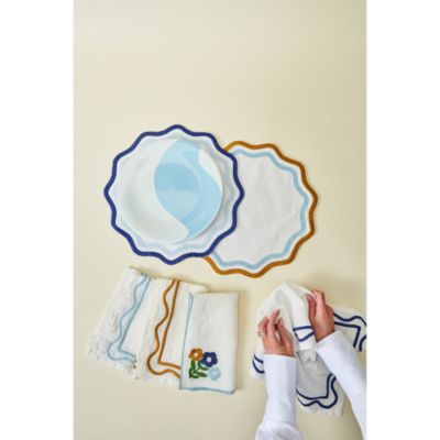 Colorblock Embroidered Linen Napkins, Set of 4