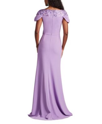 Sunas Draped Crepe and Sequin Embroidered Gown