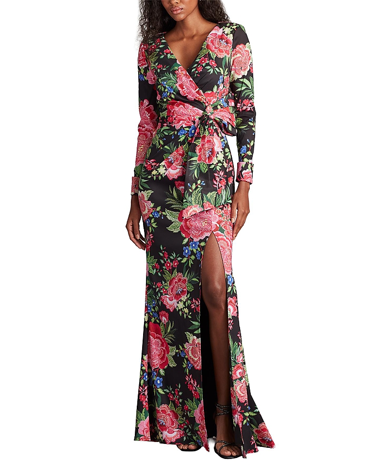 Tadashi Shoji Floral Long Sleeve Evening Gown In Multi