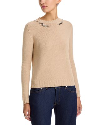 Wool Blend Rhinestone Crewneck Sweater