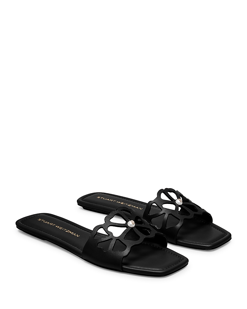 Stuart Weitzman Jasmine Leather Cutout Flat Slide Sandals In Multi
