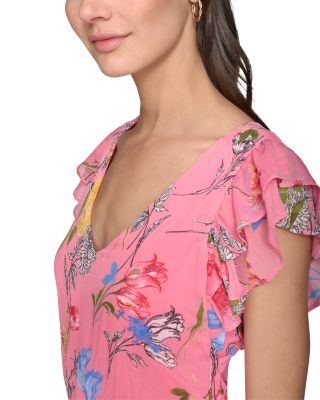 Floral High Low Flutter Sleeve Dress