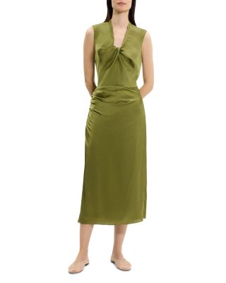 Ruched Midi Skirt in Crushed Satin