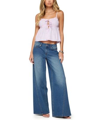 Avenly Striped Tie Front Babydoll Top