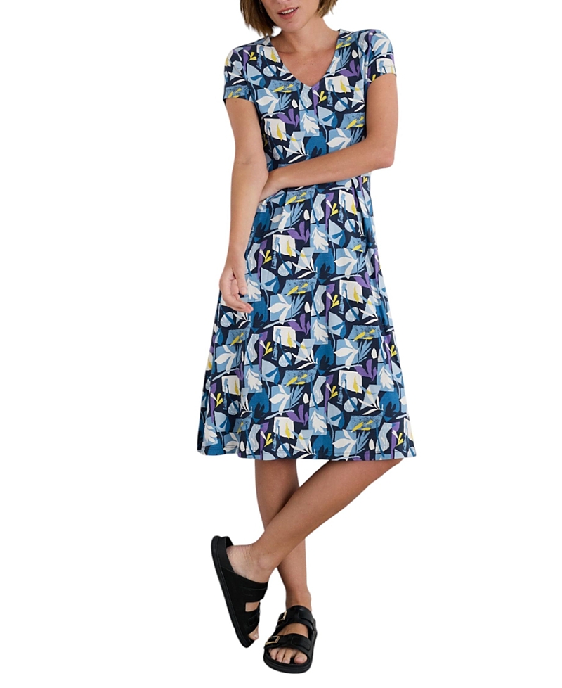 Seasalt Cornwall Pier View Stretch Organic Cotton Fit & Flare Dress In Multi