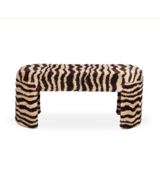 Zebra Brown Striped Tufted Bench
