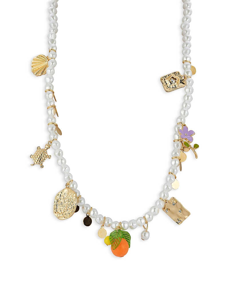 Aqua Crystal & Imitation Pearl Charm Necklace, 16-19 - Exclusive