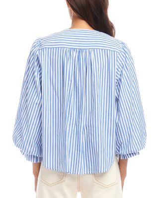 Stripe Layered Sleeve Shirred Blouse	