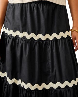 Ric Rac Trim Tiered Midi Skirt