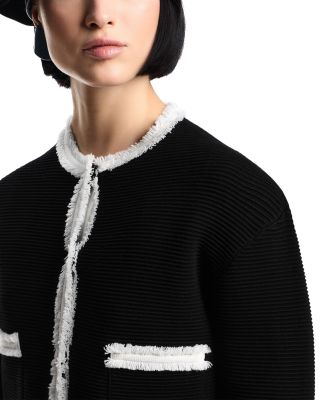 Ottoman Stitch Knit Jacket with Fringe Hems